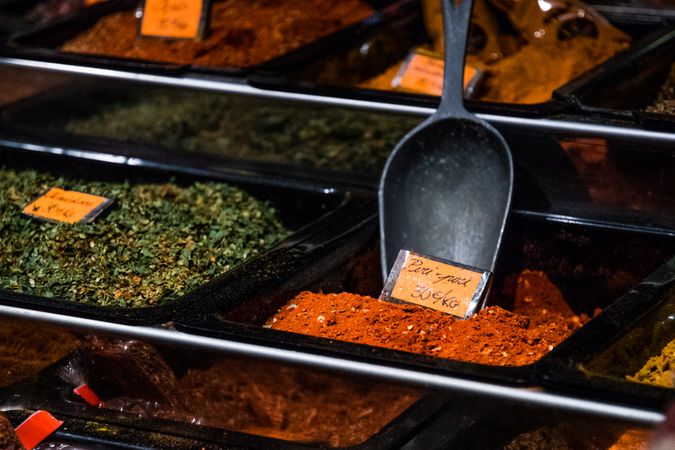 Close up of dried piri piri on spice stall