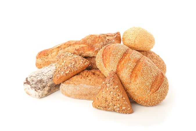 Bunch of bakery products isolated on blank background
