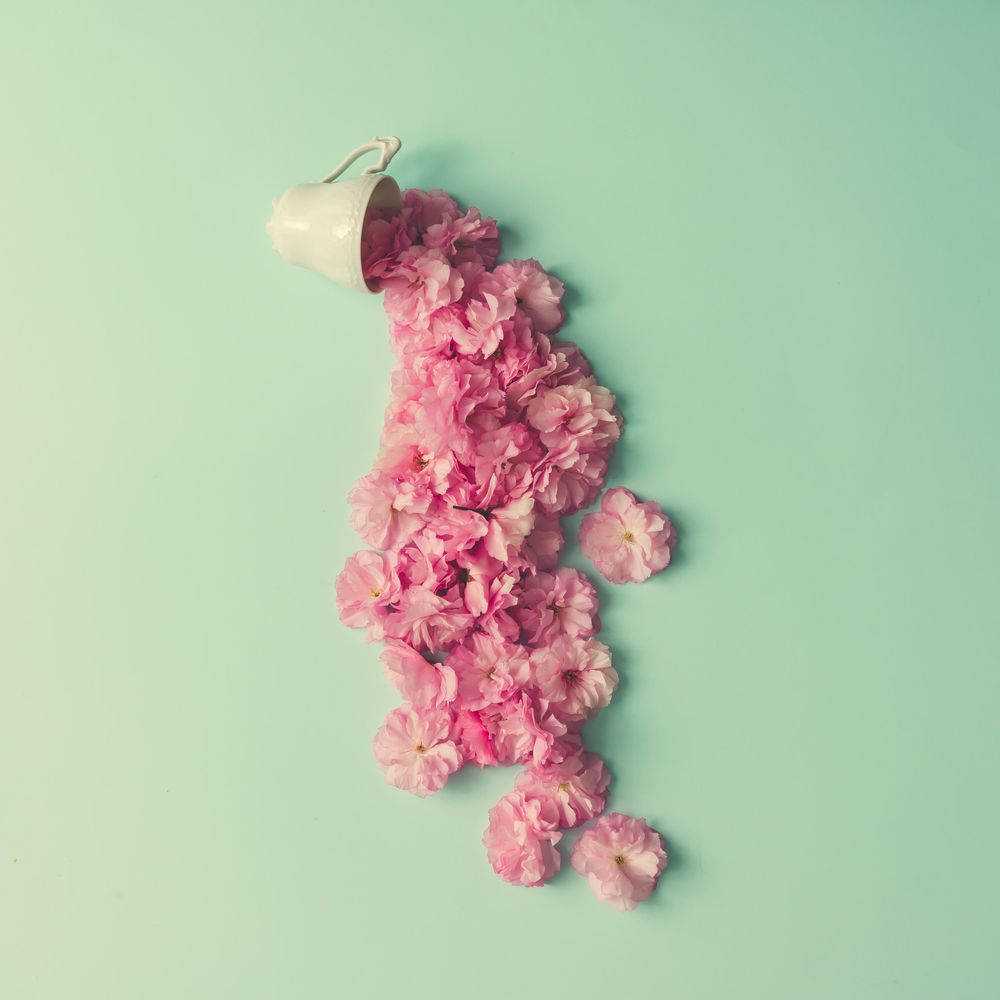 Mug pouring out pink flowers