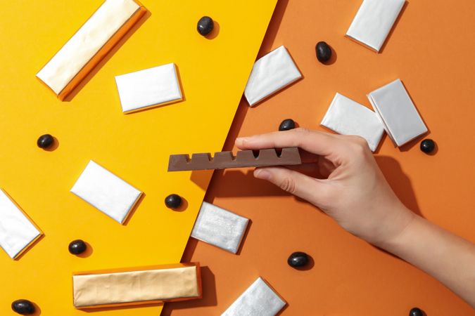 Concept of tasty food, chocolate, top view