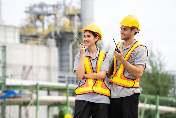 Engineer worker checking project at petrochemical factory or refinery oil plant industrial.