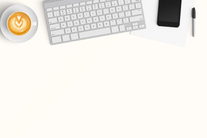 Modern workspace with  copy space on color background