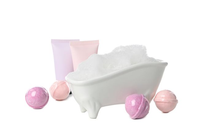 Concept of bathroom accessories, isolated on plain background