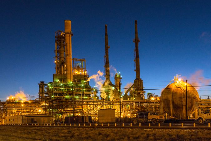 Dusk view of the Valero Energy Corporation's refinery in Port Arthur, Texas