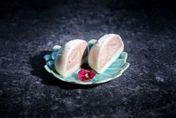 Delicious mochi dessert decorated with flower