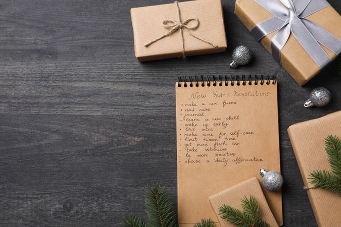 Concept of New Year Resolutions list, new year goals, space for text