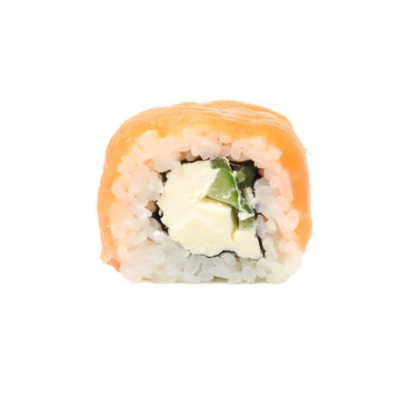 Delicious sushi roll isolated on plain background