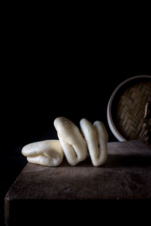 Buns in bamboo steamer