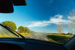Beautiful countryside view through windscreen