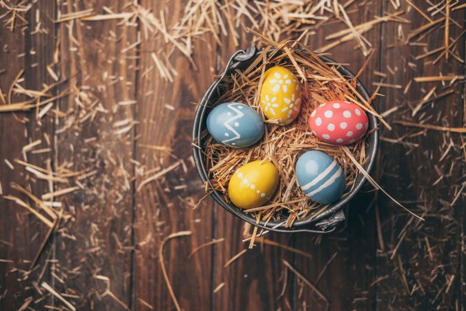 Set of Easter eggs on straw