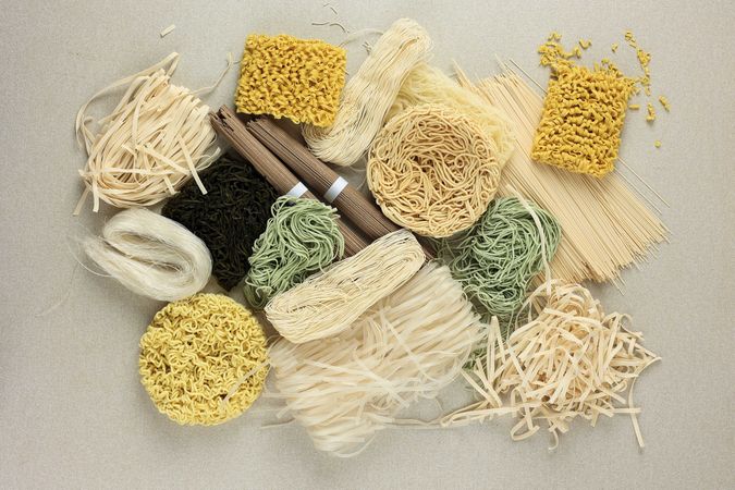 Top view of variety of noodles