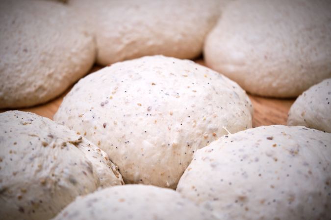 Photo detail of leavened bread dough ready for baking