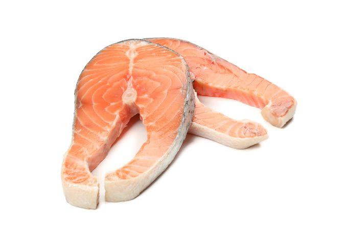 Fresh raw salmon meat isolated on plain background