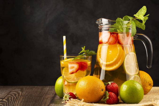 Water flavored with fresh summer fruit.