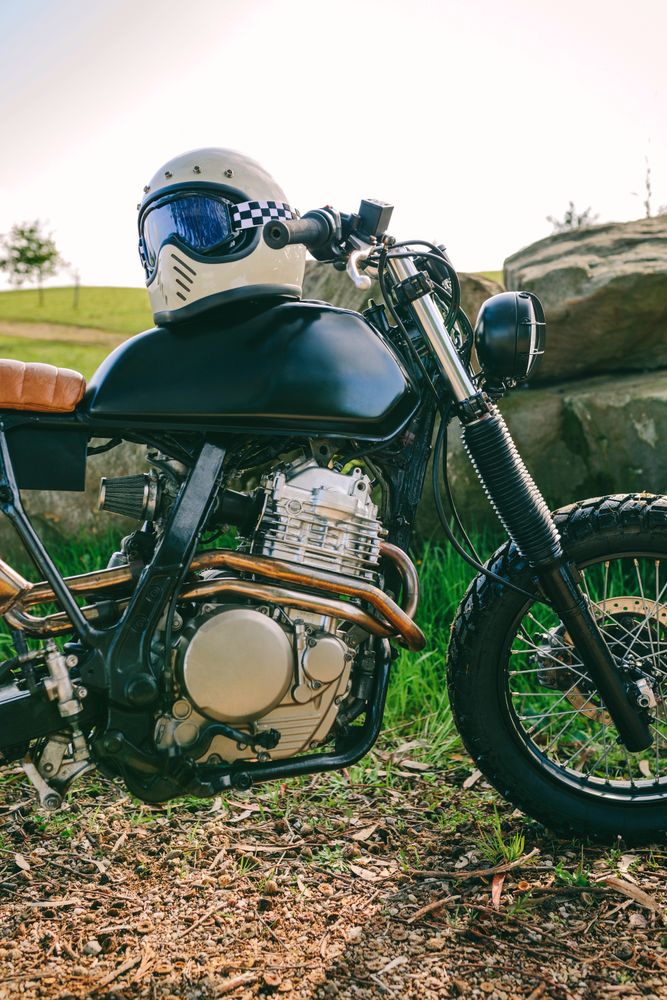 Custom motorcycle parked on the road