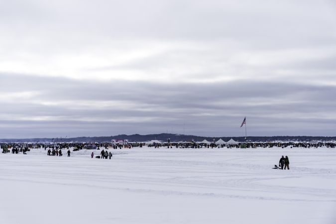 Nisswa, MN, USA - January 25th, 2020: A shot of the entire ice fishing competition on Gull Lake