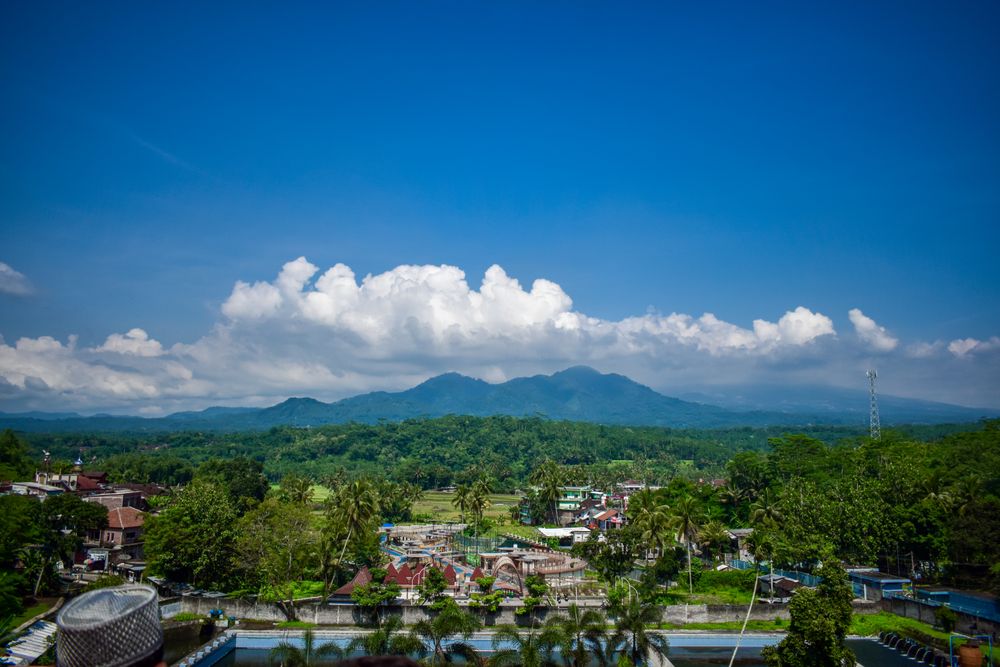 Aerial Mountain of tidar and Village with cloudy blue sky