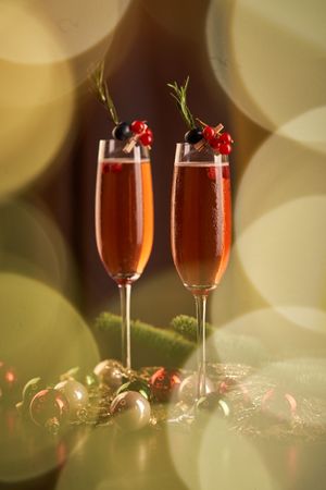 Glasses of champagne during Christmas holiday