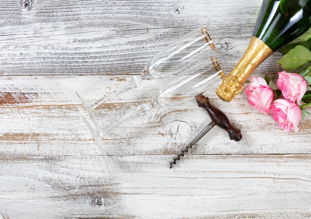 Valentine’s Day celebration setting on rustic wood