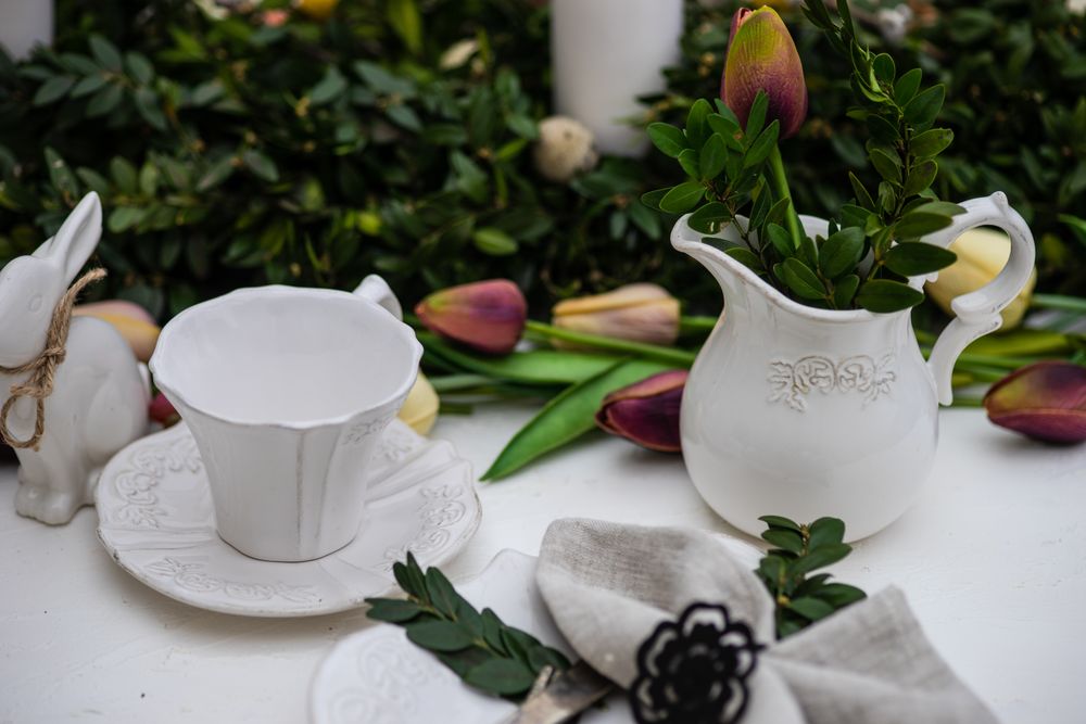 Elegant Easter table setting with fresh tulips