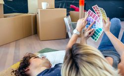 Couple choosing color and resting