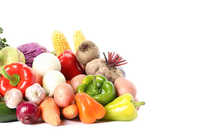Composition with ripe organic vegetables isolated. Good harvest
