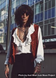 London, England, United Kingdom - September 18 2021: Man dressed in 70s style clothes bGDva0