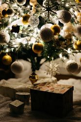 Bright Christmas tree in cozy room