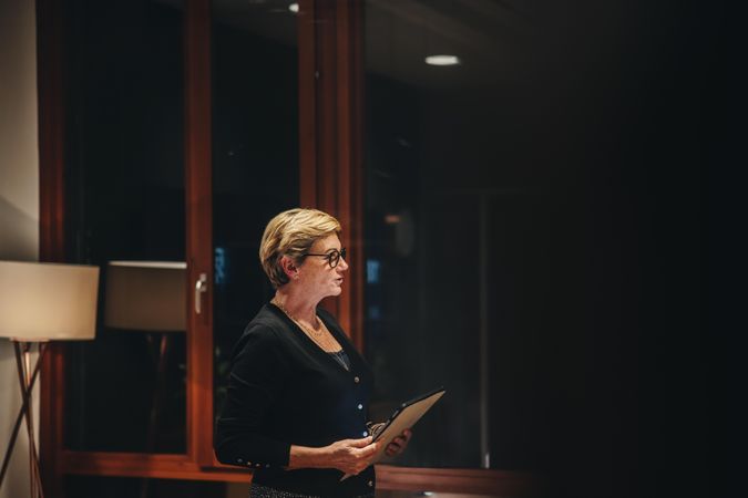 Mature businesswoman addressing people at a meeting