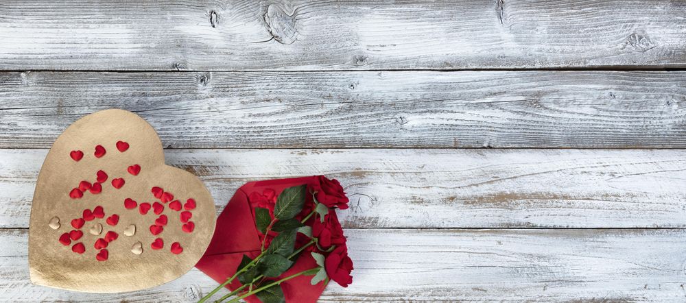 Valentine’s Day love with gold heart and love letter