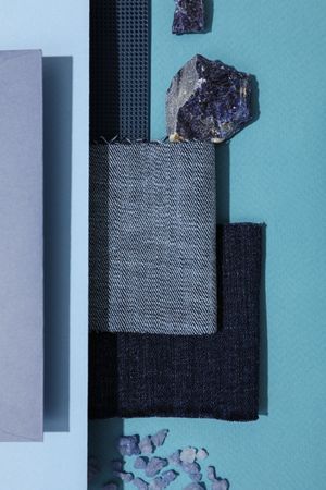 Flat lay of creative moodboard composition, top view