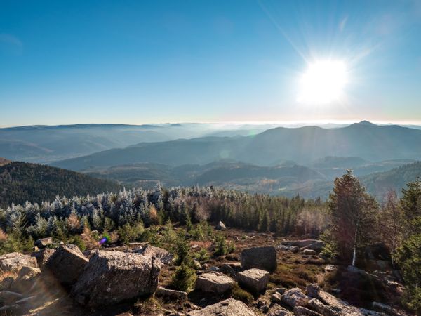 Panoramic view of the silhouettes of the mountains.