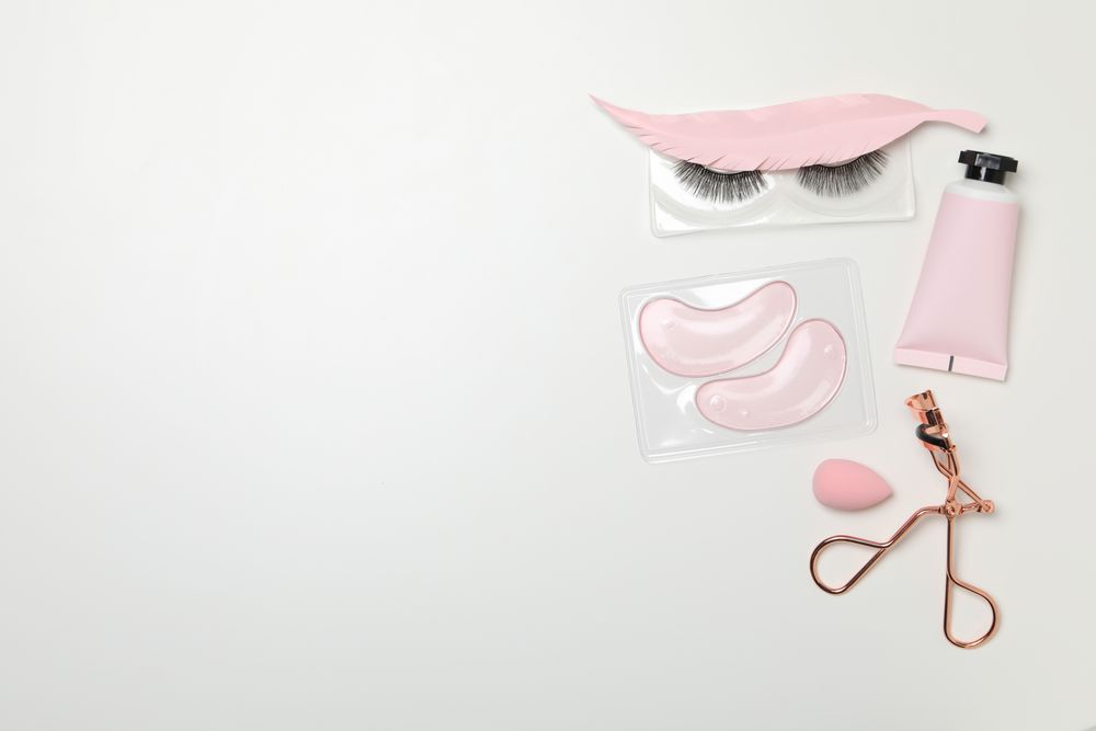 concept of cosmetology tools and beauty treatment, false eyelashes