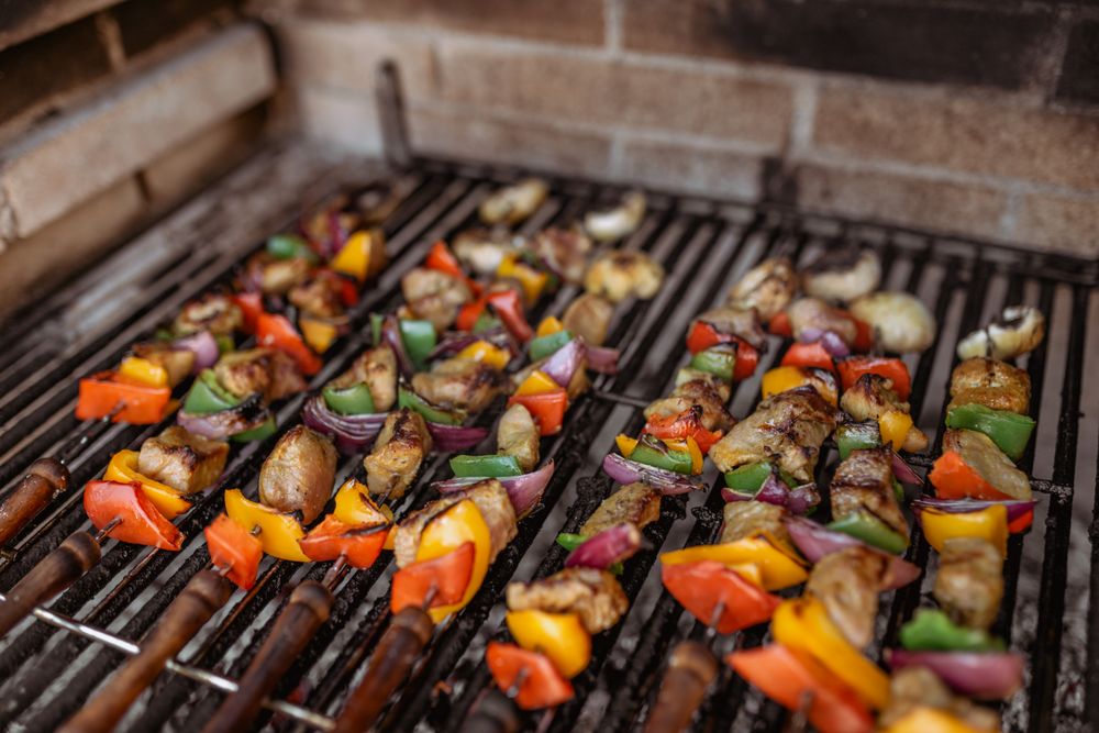cooking skewers in barbecue