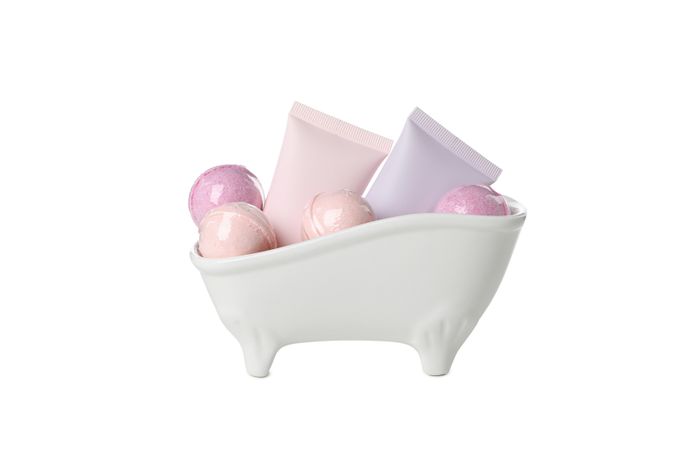 Concept of bathroom accessories, isolated on plain background