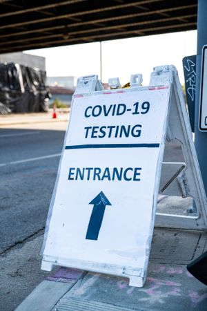 Entrance sign for free public COVID-19 testing site