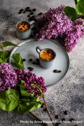 Coffee and lilac flowers with vertical composition 5kRjVG