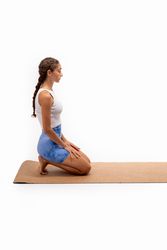 Profile yoga pose with text area: vajrasana on sustainable mat