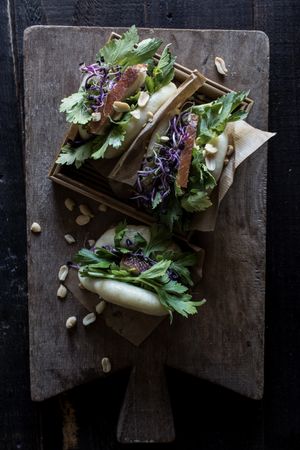 Served Gua Bao sandwiches with bacon