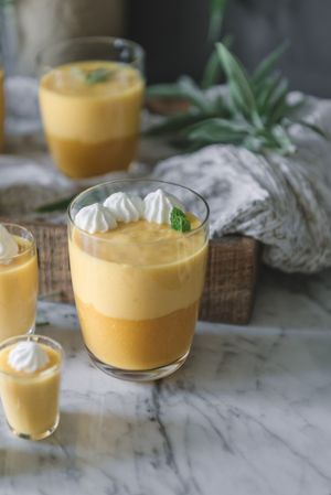 Mango dream in glass bowls on table