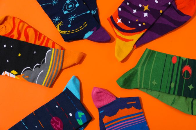 Concept of clothes for legs - socks, top view