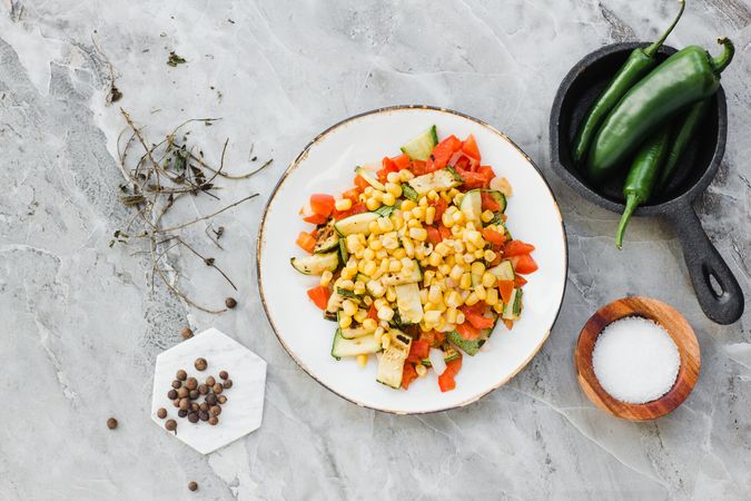 Served corn tomatoes and zucchini