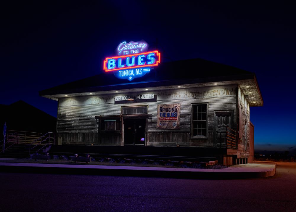 The neon sign at the visitor center promoting Tunica,Mississippi