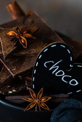 Chocolate bars, cinnamon and anise star spices