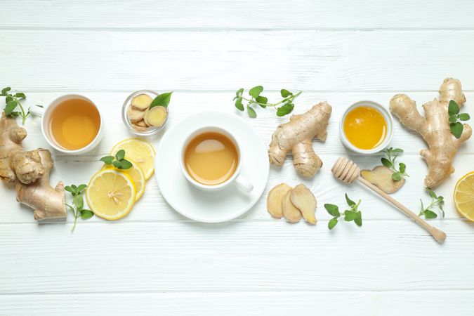 Cold treatment, healthcare concept - tea with ginger