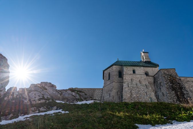 Church on a mountaintop in the Bavarian Alps on a sunny day in September