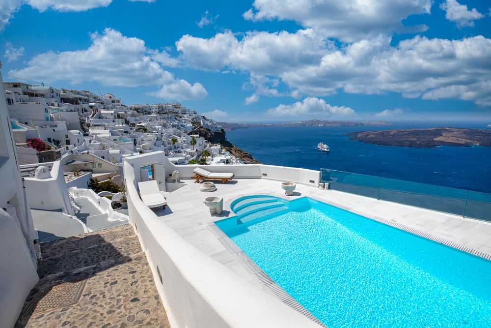 Pool on top of a cliff above the Aegean Sea