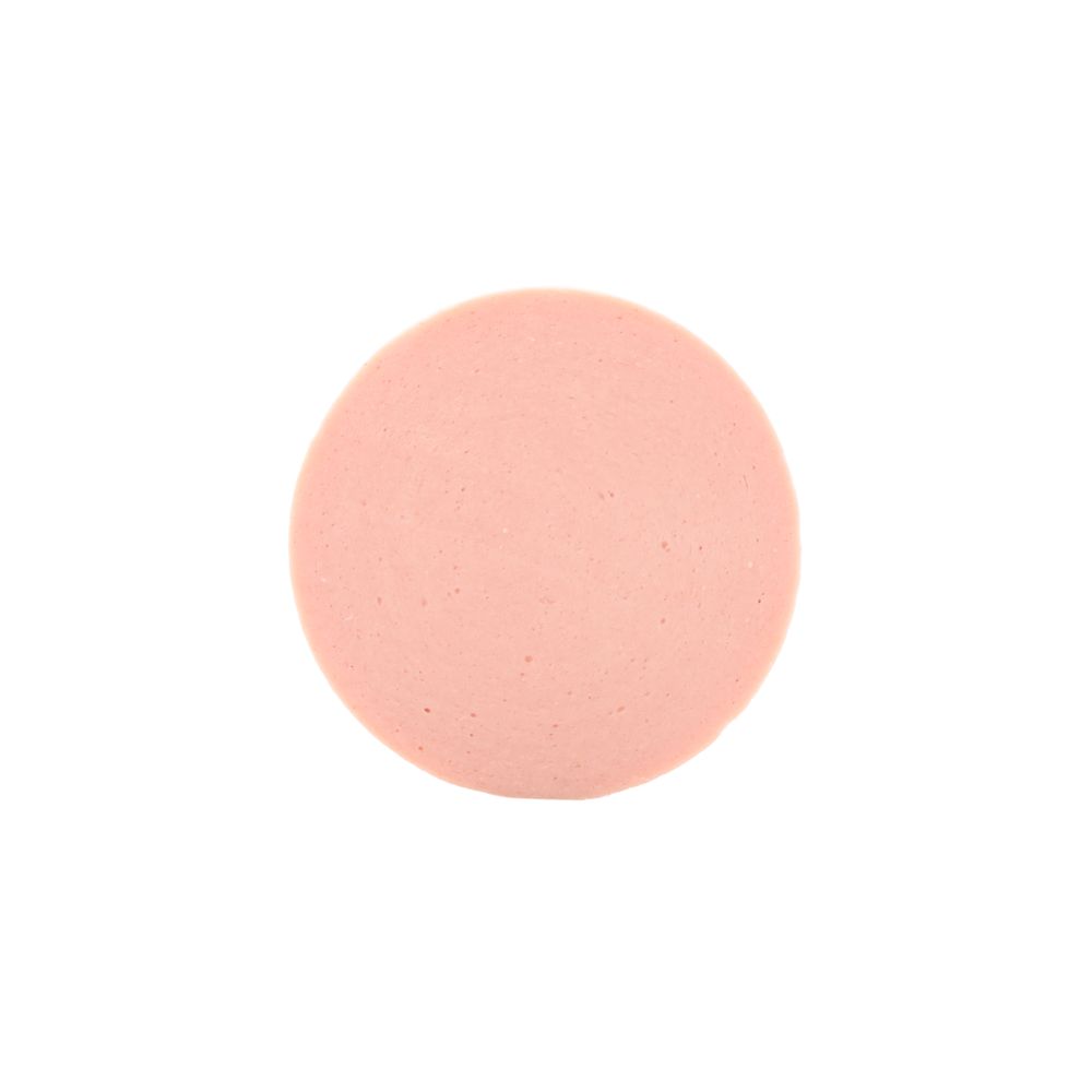 Top view of single sausage slice in blank room