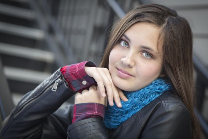 Portrait of Girl Wearing Leather Jacket