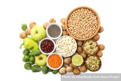 Set of protein vegan products, isolated on  plain background, top view 4BaL73